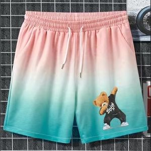 Men's Cartoon Bear Pattern Shorts - Graduated Color & Comfy Fit